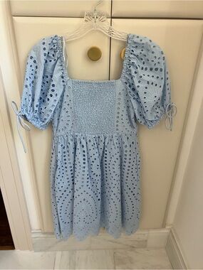 English Factory Powder Blue Eyelet Smocked Dress